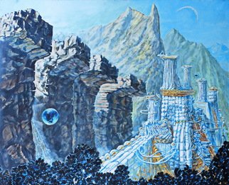 Leo Karnaukhov; China Valley Dreams, 2012, Original Painting Oil, 100 x 120 cm. Artwork description: 241 The scenery of the mountainous area, city...