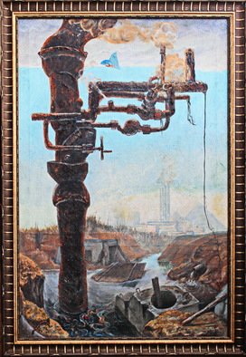Leo Karnaukhov; Postindustry, 1983, Original Painting Oil, 83 x 120 cm. Artwork description: 241 The consequences of progress...