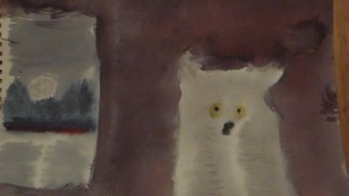 Matt Andrade; Wolf And Moon, 2015, Original Watercolor, 9 x 12 inches. Artwork description: 241    horse            ...