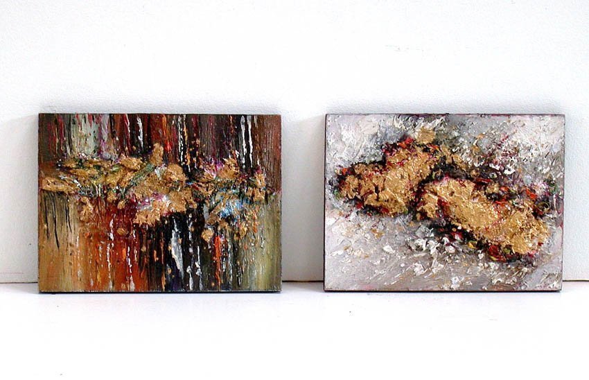 Valda Fitzpatrick; Under The Ocean, 2019, Original Painting Oil, 4 x 3 . Artwork description: 241 Artwork Description These miniature abstract oil paintings are 3x4 inch size each.  They are great for groupings in small size areas.  They might look small , but when displayed, look very eye catching.  the paintings are textured with different sculpted shapes, that I designed , adding touches of gold.  ...
