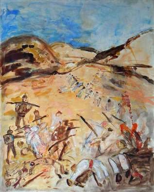 B Van Der Heide; In The Desert, 2010, Original Painting Acrylic, 160 x 190 cm. Artwork description: 241   desert, war, ww1, soldiers, North Africa,  ...