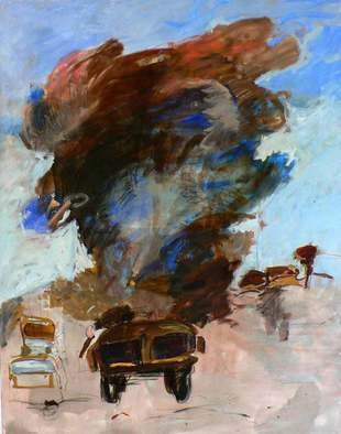 B Van Der Heide; Jeep, 2011, Original Painting Acrylic, 160 x 190 cm. Artwork description: 241    Afganistan, war, soldiers, fire, smoke  ...