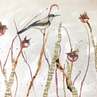 Victoria Velozo; Sappling, 2017, Original Painting Oil, 50 x 80 cm. Artwork description: 241  victoria velozo watercolour feature on oil painted background with sheet music collage.  50 x 80cm 2017 ...