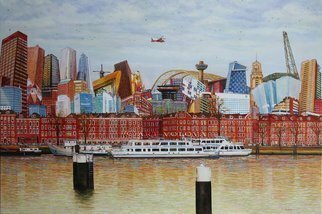 Volova Volova; Noordereiland Rotterdam, 2017, Original Painting Acrylic, 120 x 80 cm. Artwork description: 241 city town place burg port architecture red acryl oilbar ...