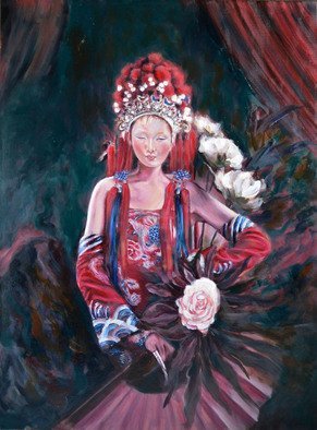 Wenli Liu; Girl In Peking Opera Custom, 2013, Original Painting Oil, 30 x 40 inches. Artwork description: 241  Chinese opera dress, custom, Beijing opera, Peking opera, red ...