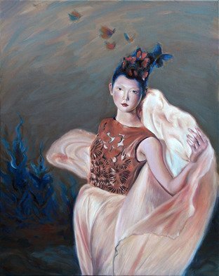 Wenli Liu; Lady Butterfly, 2013, Original Painting Oil, 18 x 22 inches. Artwork description: 241    Asian lady, Chinese lady, girl, woman, female, Chinese traditional dress, custom, Red, gate, traditional dress, han dress, , flower  Chinese woman, girl, asian, butterfly, fashion ...