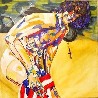 Shannon Russell; DUDE, 2006, Original Painting Oil, 48 x 48 inches. Artwork description: 241 SURFER ON BEACH WITH MOTORCYCLE...