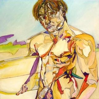 Shannon Russell; MIDSUMMER, 2006, Original Painting Oil, 48 x 48 inches. Artwork description: 241 Young surfer at dawn Playa Lagosta...
