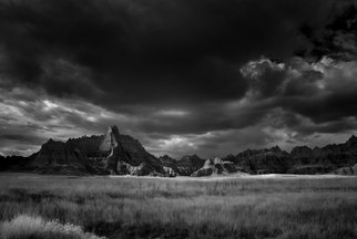 George Wilson; Approaching Storm , 2016, Original Photography Black and White, 30 x 20 inches. Artwork description: 241  Infrared Black and White Landscape at Vulture Peak, Badlands National Park, SD - printed on a 1/ 16 aluminum sheet and mounted with a metal easel or float mount so they are ready to display as soon as they arrive...
