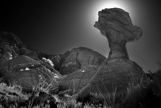 George Wilson; Balanced Rock, 2016, Original Photography Black and White, 30 x 20 inches. Artwork description: 241     Infrared Black and White Landscape South of Fossil Trail, Badlands NP, SD - printed on a 116 aluminum sheet and mounted with a metal easel or float mount so they are ready to display as soon as they arrive     ...