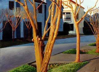 Wm Kelly Bailey; Knotty Naked Crepes, 2017, Original Painting Acrylic, 21 x 15 inches. Artwork description: 241 Acrylic painting on Arches 300 lb. , 100 percent Cotton Rag watercolor paper.  An early morning, early spring scene in Houston, Texas.  Painting is float mounted, matted and framed with a custom, professionally handmade, solid wood frame, finished to complement the colors in the painting. ...