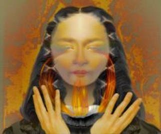 Honora Aere; A Fire Spell, 2002, Original Computer Art, 8 x 10 inches. Artwork description: 241 A Priestess Casts a spell with Fire...