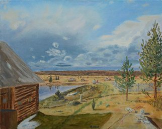 Vladimir Yaskin; April, Upper Volga, 2013, Original Painting Oil, 40 x 50 cm. Artwork description: 241     The upper Volga, spring, April, landscape, village     ...