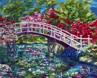Yelena Rubin; Spring Tranquility, 2012, Original Painting Oil, 30 x 24 inches. Artwork description: 241  There is nothing more tranquil than a nature scene with a wood bridge crossing a pond and the lilies are kissed by the breeze.Extra thick impasto layers of oil paint in shades of vibrant pink, green, and blue against white and rose impressionistic landscape. Every artwork ...
