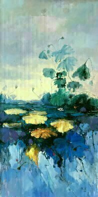 Jinsheng You, 'Waterlily 147', 2020, original Painting Oil, 24 x 48  x 0.1 inches. Artwork description: 2448 The waterlily is the artists favourite flower and It represents elegance in the Chinese culture. It grows in dirty silt but is very beautiful and clean, so it represents a spirit in orient culture.Due to long distance from China, the painting will be rolled in a ...