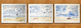 Yulia Schuster; Sea Stories, 2016, Original Watercolor, 26 x 20 cm. Artwork description: 241 Set of 3 seascape watercolour paintings. Size of every painting is 26 20 cmUsing artistsquality paints and paper. It is signed and dated on the frontbeach scene landscape painting palm trees season painting watercolor landscape painting watercolor landscape watercolor on paperblueboatchildchildhoodchildrenlandscape...