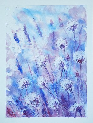 Yulia Schuster; Dandelions, 2016, Original Watercolor, 24 x 32 cm. Artwork description: 241 This is one of my watercolour paintings. Using artists  quality paints and paper. It is signed and dated on the front abstract flowers  daisies wilsflowers  field flowers  original watercolor  rural landscape  watercolor flowers bluedaisiesdandelionsfieldsflowerswatercolor...