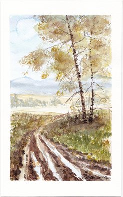 Yulia Schuster; October, 2016, Original Watercolor, 16 x 26 cm. Artwork description: 241 This is one of my watercolour landscape paintings. COMES UNFRAMEDUsing artists  quality paints and paper. It is signed and dated on the front  original watercolor  rural houses  rural landscape  watercolor landscape autumnautumnalbluefieldsharvesthouselandscapemontainsmountainroadruraltreevilagewatercolor...