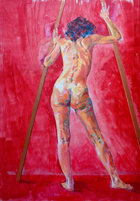 Lawrence Buttigieg  'Girl Against A Red Background, II', created in 2008, Original Watercolor.