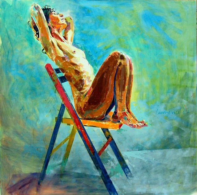 Artist Lawrence Buttigieg. 'Nude On Chair' Artwork Image, Created in 2007, Original Watercolor. #art #artist