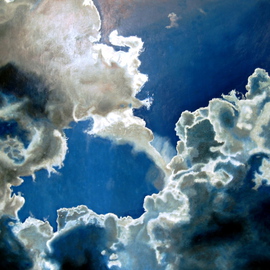 Artie Abello: 'Skylight', 2005 Oil Painting, Clouds. Artist Description:  This piece currently hangs from my living room ceiling by chains.  The image wraps around the edges and creates a very interesting complement to a room yearning for a skylight.  I plan to pursue this idea further. ...