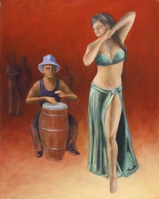 Angel Cruz: 'drum dance', 2014 Oil Painting, Representational. Puerto RicoA female dances to the beat of a conga drummer with a few observers in the background.  This is an oil painting on a wood panel.  ...