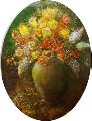 Sylva Zalmanson: 'Flowers in a green vase', 2015 Acrylic Painting, Floral.      still life with flowers in a yellow vase vase       ...