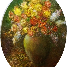Flowers in a green vase By Sylva Zalmanson
