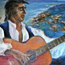 Sylva Zalmanson: 'Guitarist', 2009 Acrylic Painting, People. Artist Description:   Guitarist, music, man, people, see beach ...