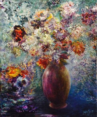 Sylva Zalmanson: 'Winter flowers', 2015 Acrylic Painting, Floral.    still life with flowers in a purple vase     ...