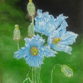 Althea E Jenkins: 'three blue flowers', 2017 Acrylic Painting, Floral. Artist Description: Blue Flowers...