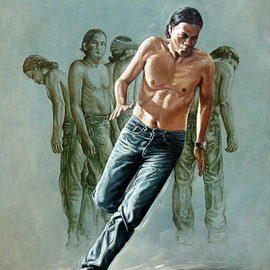 Afriani Afriani: 'born to move', 2015 Oil Painting, Conceptual. Artist Description: In general, every person is born perfect even though there are people who are born with disabilities. But they were given the ability to adapt to the conditions. Everyone also has the desire and big dreams in life, but often wishes and dreams were hindered by doubt, fear ...