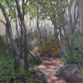 Ageliki Alexandridou: 'patches by ageliki', 2018 Oil Painting, Landscape. Artist Description: The painting depicts a small path at Monolithis forest Preveza, Western Greece.  The sunlight slips through the foliage combining a playful scene that calls you to imprint it somehow. . . ...