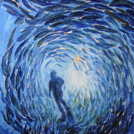 Agnieszka Praxmayer: 'Plongeur dans un banc de poissons', 2006 Oil Painting, Sea Life. Artist Description:    coral reef / diver /    ...