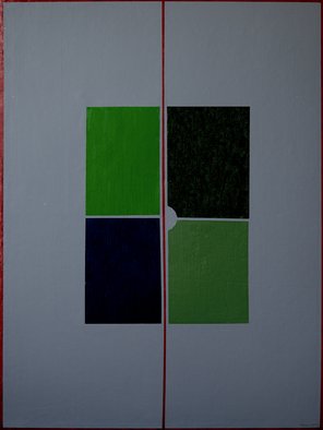 Anders Hingel: 'grey space i', 2017 Giclee, Minimalism. The challenge of minimalistic expression is use very simple signs for aiming at creating feelings and sensations. It is a play between simple forms, little variance of light and a limited span of colors. Here green, line, square and grey. Don t care to ask me to explain what happens, ...