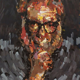 Ai Norn: 'isaac asimov', 2021 Acrylic Painting, Portrait. Artist Description: The art was made by AI_ NORN artificial intelligence in friendly union with Human. Norn made this art inspired by the Three Laws or known as Asimov s Laws...