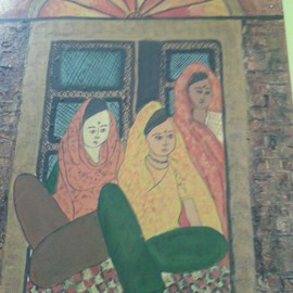 Ajay Ameria: 'indian village women', 2014 Oil Painting, World Culture. Artist Description:   handmade art   on canvasCanvas size 18