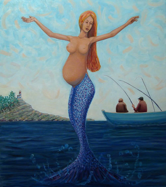 Artist Mile Albijanic. 'Pregnant Mermaid' Artwork Image, Created in 2010, Original Drawing Ink. #art #artist