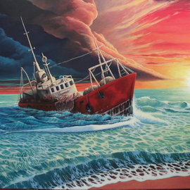 Alejandro Del Valle: 'After the Storm', 2013 Acrylic Painting, Seascape. Artist Description:     lines, directions, figure, female   seascape, sea, waves, ocean, storm, sunlight, sunshine, ship, storm, clouds, sand, foam, beach     ...