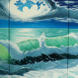 Alejandro Del Valle: 'summer night', 2016 Acrylic Painting, Seascape. Artist Description:    seascape sea ocean waves water foam clouds sky moon moonlight             ...