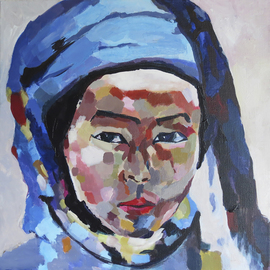 Alexander Filippovich: 'copy portrait of a girl', 2017 Acrylic Painting, Portrait. Artist Description: Portrait, girl, black eyes, popart, acrylic, canvas, headscarf...