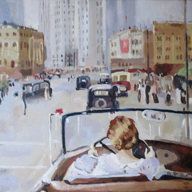 Alexander Filippovich: 'copy the new moscow', 2017 Oil Painting, Landscape. Artist Description: Landscape, city, cars, driver, woman, light, sun, buildings, crowd...
