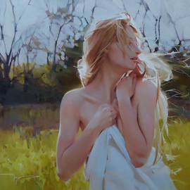 Alexey Chernigin: 'last day of summer', 2015 Oil Painting, Portrait. Artist Description: Girl, summer, wind, hair, face, sun...