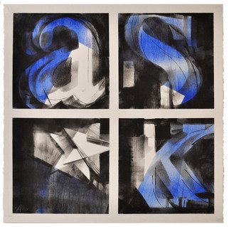 Alexey Klimov: 'ASKING x FOUR in BLUE', 2014 Ink Painting, Abstract.  Part of the collection of 4. I have a life- long fascination with digits and figures: their visual shapes, their meanings and the infinite number of words their interplay generates. Coincidentally my own initials add up into the word ASK, an extremely important word, the one that guides me through...