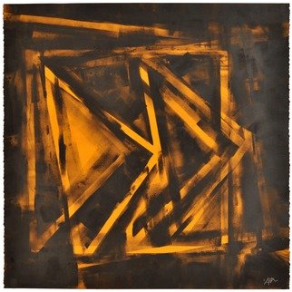 Alexey Klimov: 'GRIDDING IN YELLOW', 2014 Ink Painting, Abstract.   GRIDDINGS is a collection of three same size paintings on paper. They are totally abstract and bound together by being images of some dreamlike  similar shapes vaguely reminiscent of a grid.Could be displayed on the wall closely spaced to one another ( see opening  image)  ...