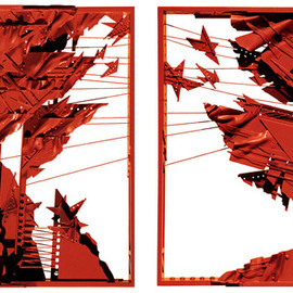 Alexey Klimov: 'MUTUAL FEEDBACK', 1996 Mixed Media Sculpture, Abstract. Artist Description:   This is a sizable wall- hung diptych. Could be displayed close to one another at 1- 2 ft. It was inspired, like many of my pieces, by endless shapes and symbols of a large city urban landscape. Some of them are so ubiquitous aEUR