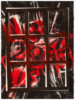 Alexey Klimov: 'PERPETUAL CALENDAR IN RED', 2013 Ink Painting, Abstract.  I have a life- long fascination with digits and figures: their visual shapes, their meanings and the infinite number of combinations their interplay generates. These two paintings is a diptych. The grid in front is part of the same background, except it is positioned at a slightly different angle and...