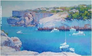 Alex Hook Krioutchkov: 'cala llombards x', 2021 Oil Painting, Seascape. Painting. Oil on canvas. 146x89x2cm. One of a kind. Signed. Painted borders.  No frame is required. ...