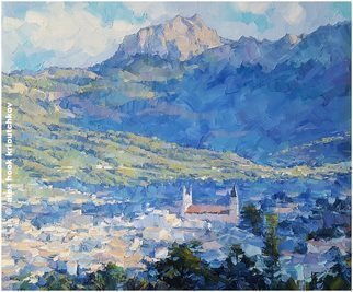 Alex Hook Krioutchkov: 'soller iii', 2019 Oil Painting, Mountains. Painting.  Oil on canvas. 46x38x2cm.One of a kind.  Signed.Painted borders.  No frame is required.  This work will ship flat in a sturdy, well- protected cardboard box. ...