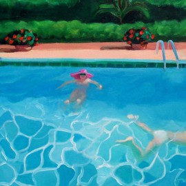 Alice Murdoch: 'David and Me', 2006 Oil Painting, Figurative. Artist Description: Pool scene...